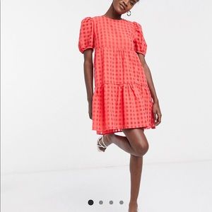 ASOS red gingham puff sleeve babydoll dress